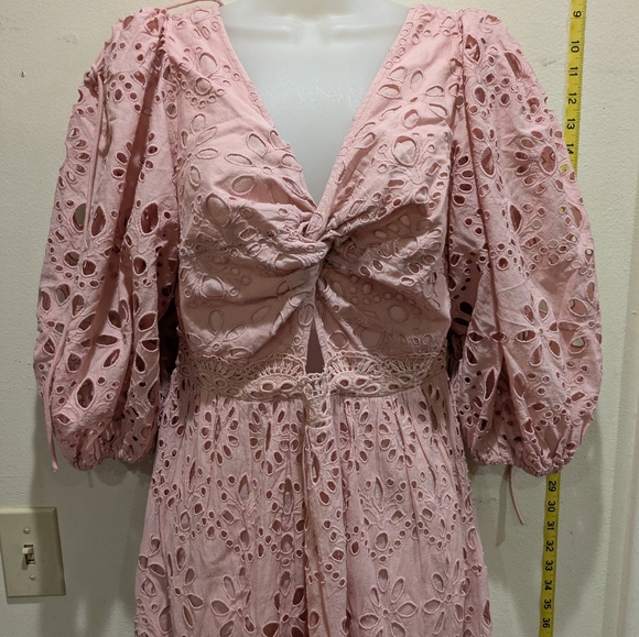 ASOS Pink Eyelet Long Sleeve Dress - Picture 1 of 8